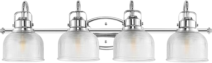 JONATHAN Y 30" Chrome Modern Bathroom Vanity Light, 4-Light LED Wall Sconce, Clear Glass Bell Shade for Mirror Hallway Kitchen, ETL Listed, LED Bulb Included (JYL7902A)