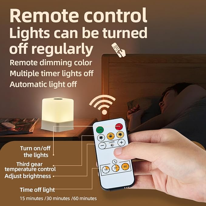 Portable Baby Night Light,Touch Lamp for Bedroom, Rechargeable 2400mAh Small LED Table Lamps, Remote Control, 3 Color Square Nightstand Lamp,Breastfeeding, Sleep Aid,