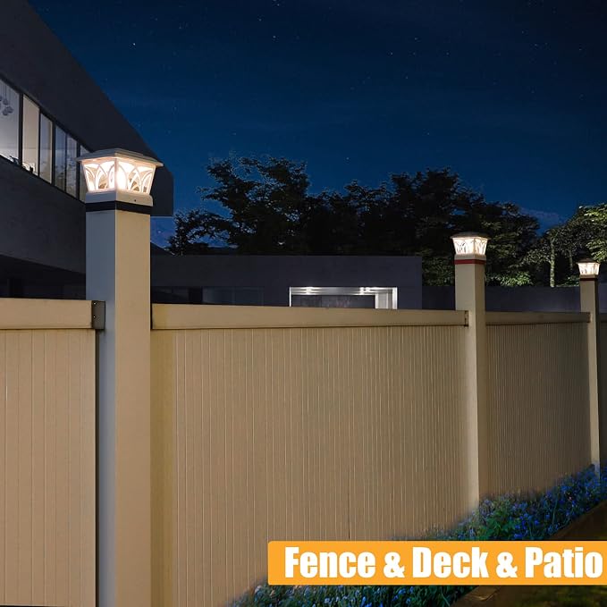 VOLISUN Solar Post Cap Lights Outdoor 4Pack, with Edison LED Bulbs, 2 Brightness Setting, Fence Post Lights Solar Powered for Garden Fence Deck Mailbox Yard Porch, Fits 4x4 6x6 Posts(Slate White)