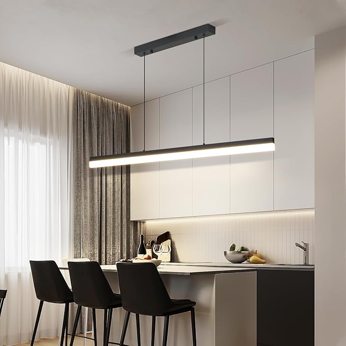 Modern Linear Pendant Light, 47IN Modern Chandelier with Remote Control 3000k-6500K Adjustable Color Temperature, Aluminum Island Lighting Lamp for Dining Room, Living Room