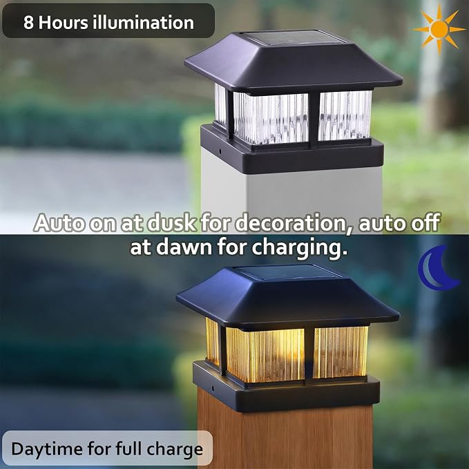 Dynaming 4x4 Solar Post Cap Lights Outdoor with 2 Color Modes, Fence Post Solar Lights Black Shell Brightness LED Lantern Lamps Waterproof for Garden Deck Patio, Fit 4x4 Wooden/Vinyl Posts, 8 Pack