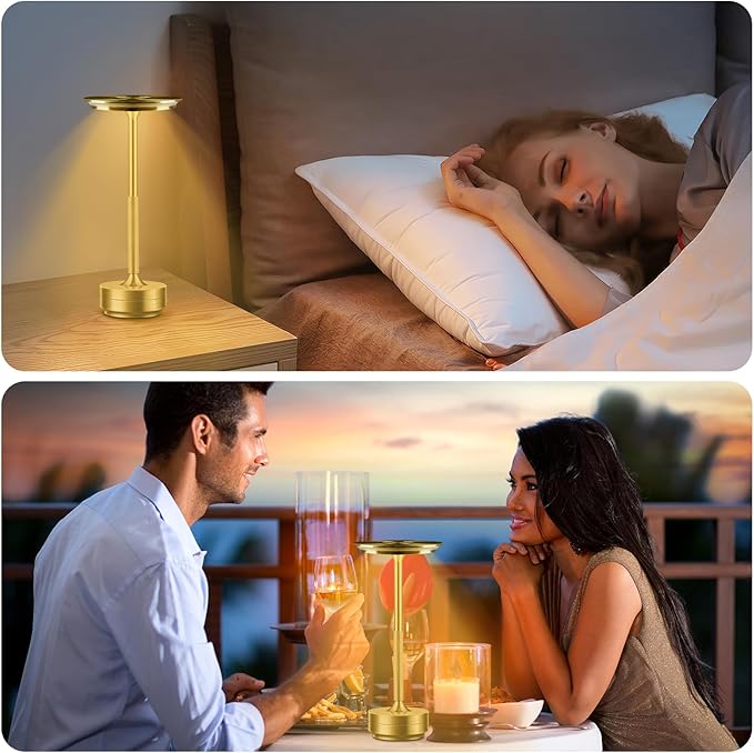 Cordless Rechargeable Table Lamps, Portable Led Ecolume Dining Table Light with Touch Control & 3 Color Dimmable, 5200mAh Battery Powered Vueeze Table Lamp for Outdoor Patio Dinner Restaurant (Gold)