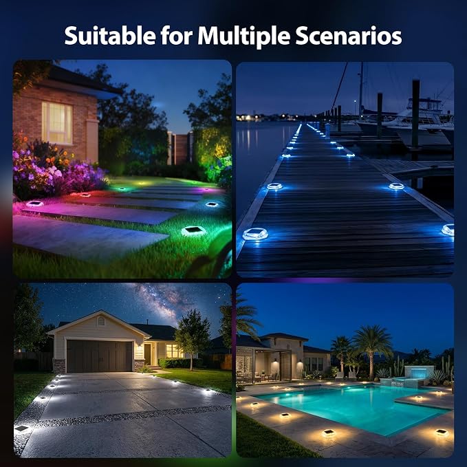 Onforu 12 Pack Solar Driveway Lights,Deck Light Outdoor,2 Modes RGB Colors LED Deck Dock Light Solar Powered,IP65 Step Lights for Driveway Sidewalk Garden Pathway Yard
