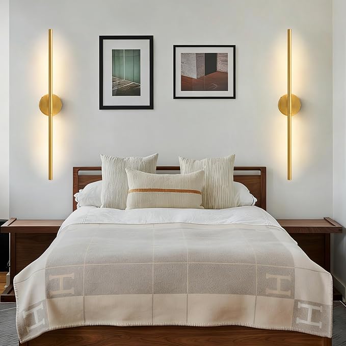 Lightania Wall Sconces Set of Two, 28'' Modern Gold LED Wall Lights, 360° Rotatable, 2700K-5000K Adjustable, Hardwired 3CCT Dimmable Wall Sconce Light Fixture for Living Room Bedroom Hallway, ETL