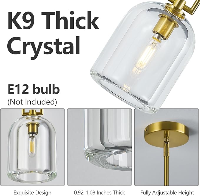 Modern Gold Pendant Lights Kitchen Island Ceiling Chandelier Indoor Thick Crystal Hanging Light Fixtures for Kitchen Living Room Dining Room Bedroom(2Pack)