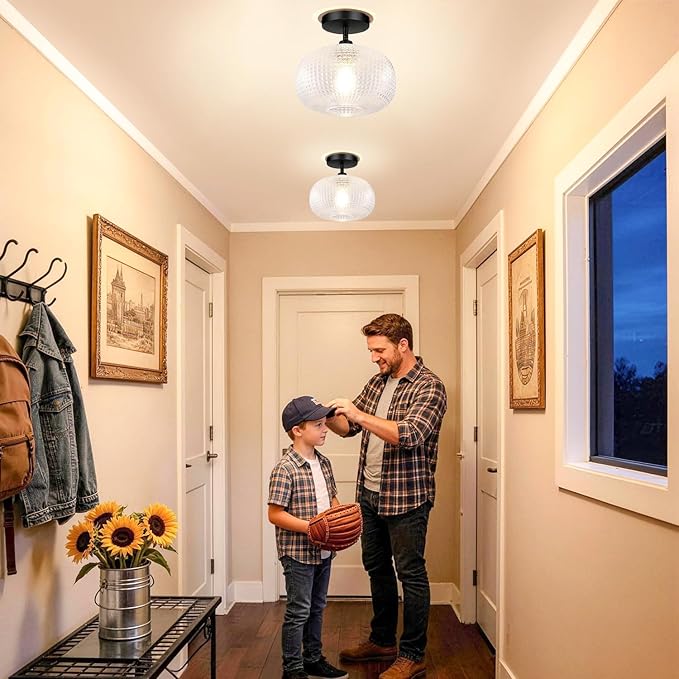 Semi Flush Mount Ceiling Light,Globe Glass Ceiling Lights,Black Hallway Light Fixtures,Entryway Light Fixture,Kitchen Lighting Fixtures Ceiling,Modern Hanging Lighting for Closet,Foyer