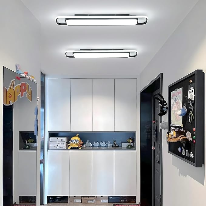 Modern LED Ceiling Lighting, 70W 6000K Black Linear Flush Mount Light Fixture, 39.4'' Low Profile Lights Fixture Long LED Ceiling Lamp for Kitchen Bedroom Living Room Hallway (Cool White)