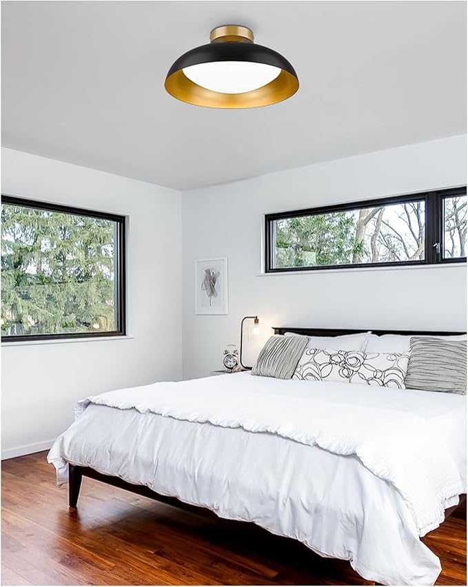 kudos Flush Mount Ceiling Light, 16-inch LED Ceiling Light Fixture, Black and Gold Finish, 24W 2400lm Light Fixtures for Living Room, Kitchen, Bedroom, Hallway, 5CCT Adjustable, KDCL02-BK