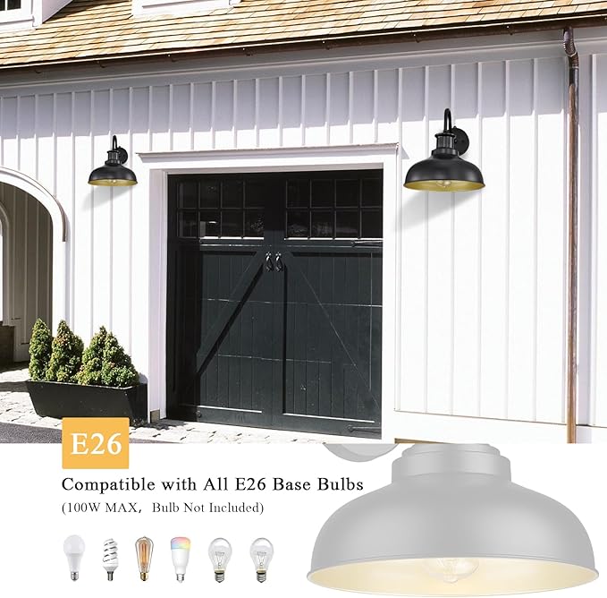Dusk to Dawn Outdoor Barn Lights Outdoor Wall Sconces Farmhouse Exterior Wall Mount Light Vintage Outside Lighting Fixture Industrial Black Lanterns for Porch Garage Shed Patio, 4 Pack