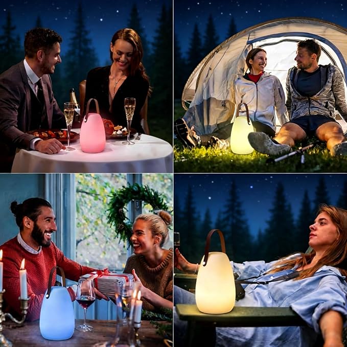uuffoo Rechargeable Portable Table Lamp, Cordless RGB Lantern with Remote, Decorative LED Night Light, IP44 Waterproof Indoor Outdoor Lamp for Bedroom Patio Garden Wedding Party
