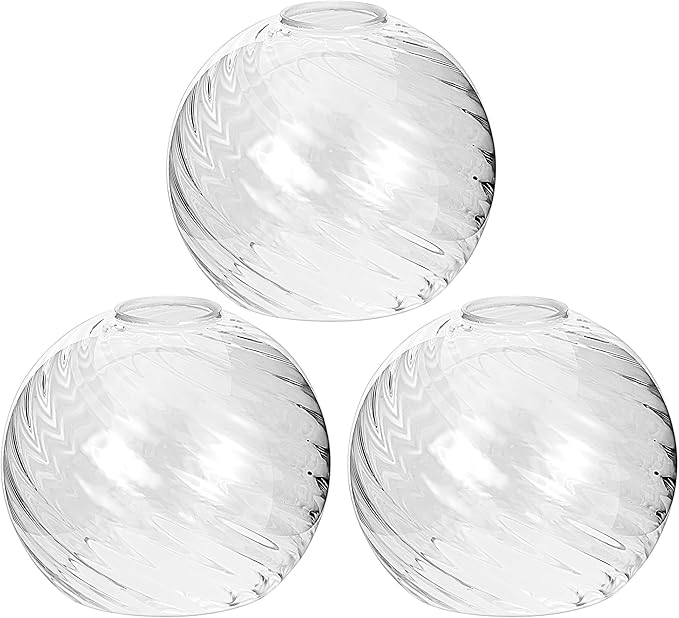 2 Pack Lamp Globe Glass Shade, Clear Striped Glass Glassshade Covers Replacements for Light Fixtures, 1.65 Inch Fitter Globes Lampshades for Wall Sconces Chandelier Bath Vanity Lights Pendants