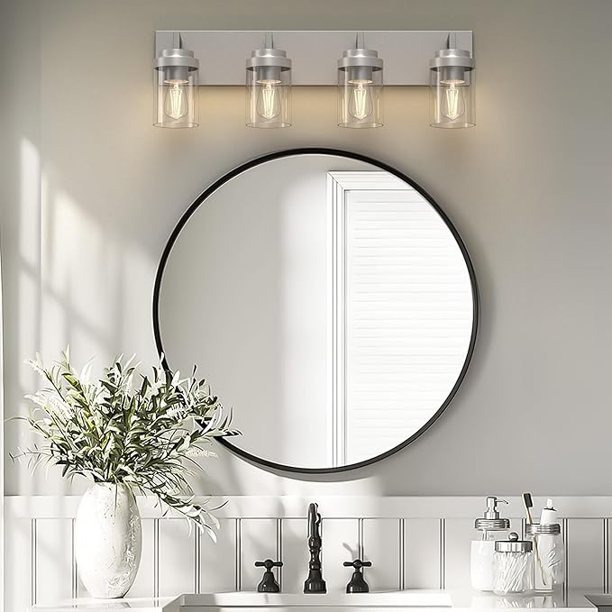 Espird Bathroom Lighting Fixtures, 4-Light Bathroom Vanity Lights Over Mirror, Brushed Nickel Vanity Light with Glass Shade, Modern Vanity Lighting Fixtures for Bathroom, Bedroom, Hallway