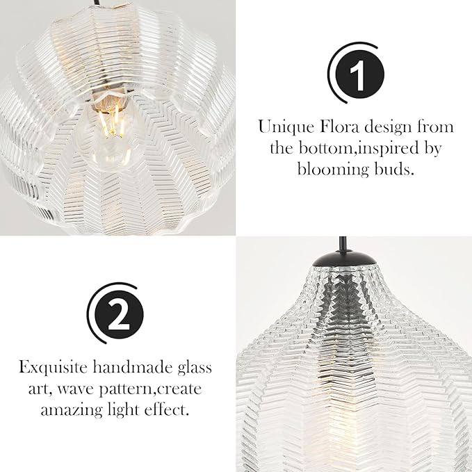 VILUXY Glass Pendant Lights for Kitchen Island,Modern Globe Pendant Light Fixture 1 Light Clear Glass Farmhouse Hanging Light Adjustable for Dining Room Entryway Hallway