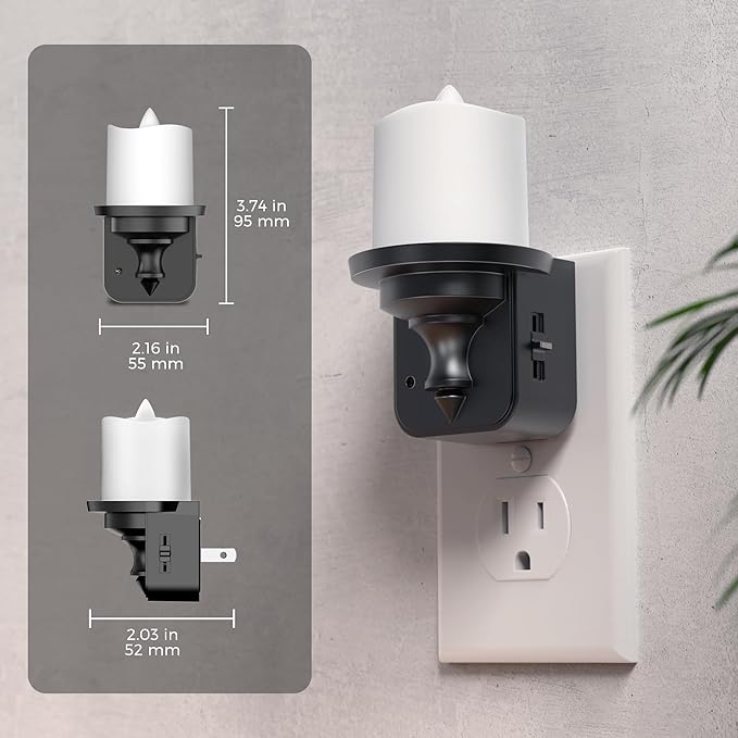 L LOHAS LED Candle Night Light, Dimmable Night Lights Plug into Wall, Dusk to Dawn Sensor, 0-100LM Flameless Candle Nightlight, Soft White, Vintage Decorative Nightlights for Hallway Bathroom, 2 Pack