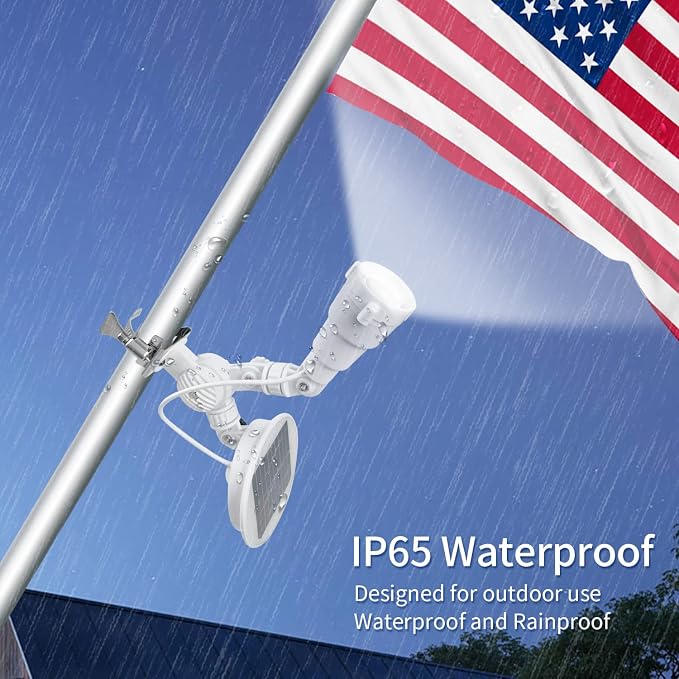 Solar Flag Pole Light, Flagpole Light Solar Powered, Super Bright PC Crystal LED Spotlights, Upgraded 2200mAh 145Lm, Adjustable Bracket & Metal Clamp Fits 1-1.5" Flagpole, 8-12 Hrs