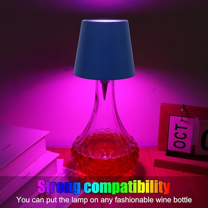 Wireless Bottle Lamp with Remote Control, Rechargeable RGB Wine Bottle with 3Modes Light Dimming, Waterproof Touch Lamp Head for Room, Bar, Restaurant and Party Decorations(Blue RGB)