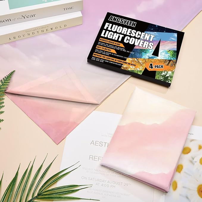 2 x 2 Feet Fluorescent Light Covers - 4 Pcs Covers for Ceiling Lights, Magnetic Light Filters for Classroom, Office, Hospitals, Home (Pink - Sky)