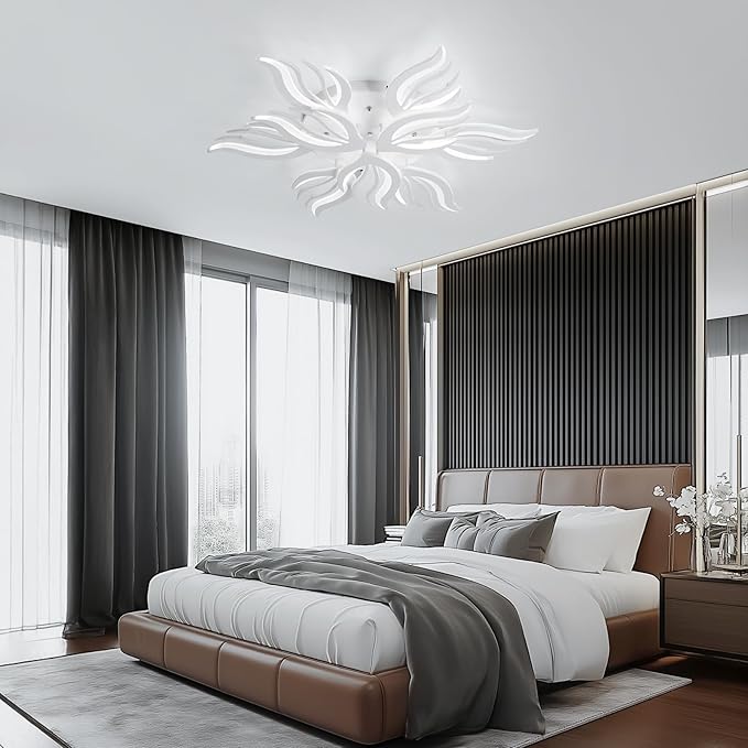 Becailyer Modren LED Ceiling Light, 75W Flower Shape Ceiling Lamp, 33.4" Dimmable Flush Mount Ceiling Lighting Fixtures, 9-Petals Close to Ceiling Light for Living Room Dining Room Bedroom, White