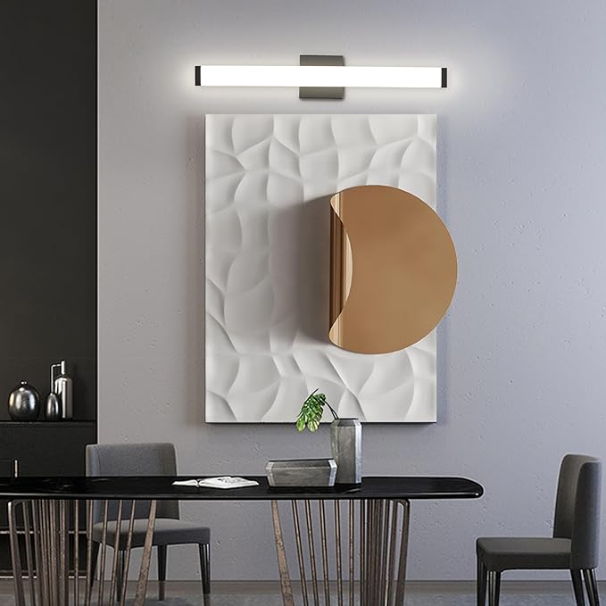 LED Bathroom Vanity Light Fixtures 24In Matte Black, 14W 4000K Natural White Square Wall Fixture, Modern Lighting for Over Mirror, Damp Rated