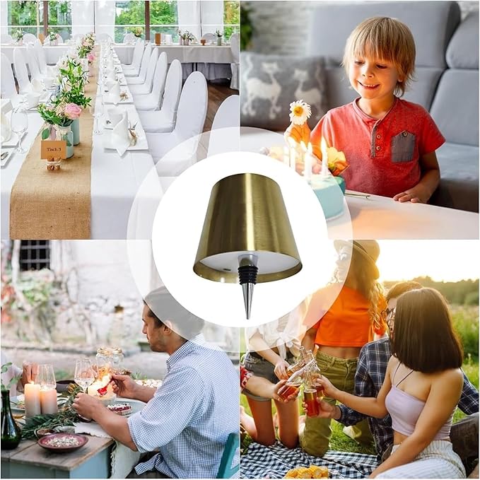 Neioaas Wine Bottle Lamp, 3 Color Light Dimming Metal Wine Bottle Light, Rechargeable Waterproof Bottle Touch Lamp Head with for Home,Bar,Camping,Travel,Restaurants, Party, Decor & Gifts(Gold)