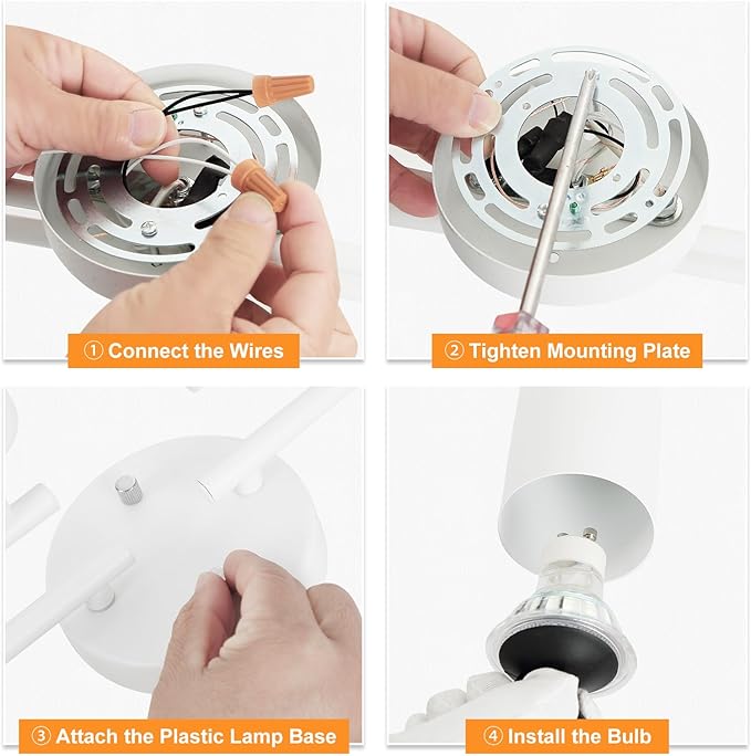 BoostArea 6 Light Track Lighting Kit, White 6 Way Ceiling Spot Lighting, Center Swivel Track Light Heads, Flexibly Rotatable Light Head for Kitchen, Living Room, Bedroom, GU10 Bulb Not Included
