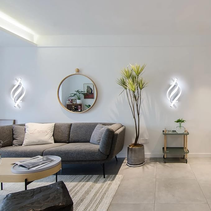 DELIPOP Wall Sconces, Modern Wall Sconce, 6500K Cool White Indoor Wall Light, Acrylic LED Wall Lights for Bedroom, Bathroom, Living Room, Hallway, Balcony (White)