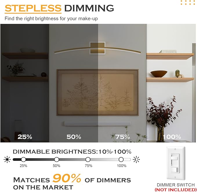 Benkut Modern LED Wall Sconce Gold LED Bathroom Light Fixtures Over Mirror Wall Lighting for Bathroom, Dimmable Long Vanity Light for Bathroom Living Dining Room(5CCT 31.5Inch)