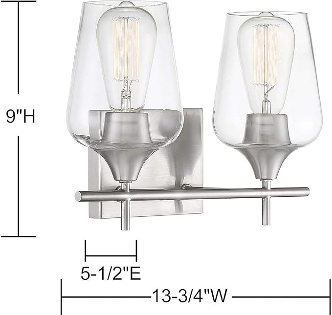 Savoy Essentials 8-4030-2-SN Octave Bohemian Clear Glass Bathroom Vanity Wall Light, 2-Light 120 Total Watts, 10" H x 14" W, Satin Nickel