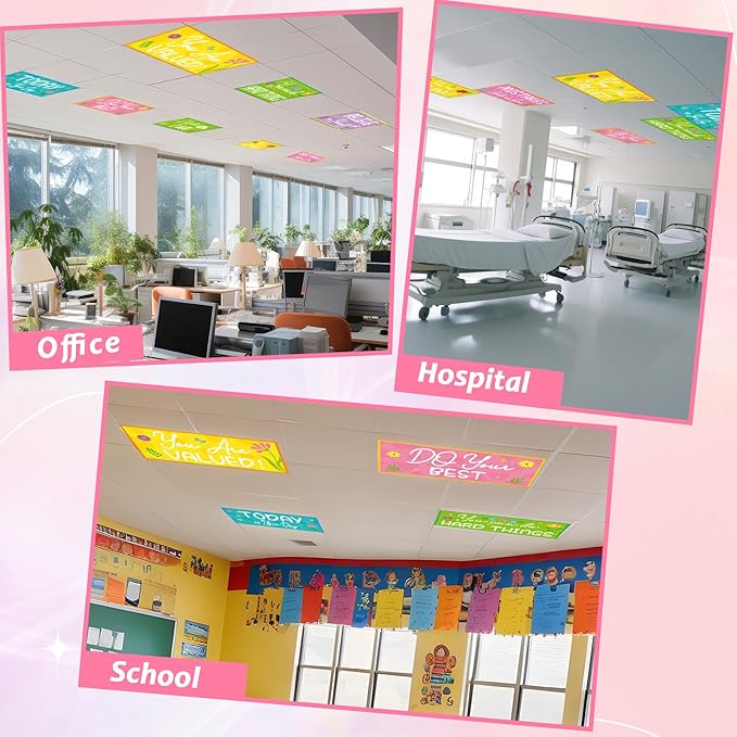 8PCS Fluorescent Light Covers for Classroom Ceiling Light 4x2ft Magnetic Lights Covers Filter Easy Install for Office School Hospitals Ceiling Supply (Spring Motivational)