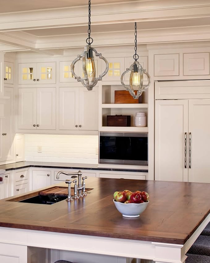 Farmhouse Pendant Lights, Wood Dining Room Light Fixtures, Adjustable Height Hanging Pendant Lights for Kitchen Island, Foyer, Entryway