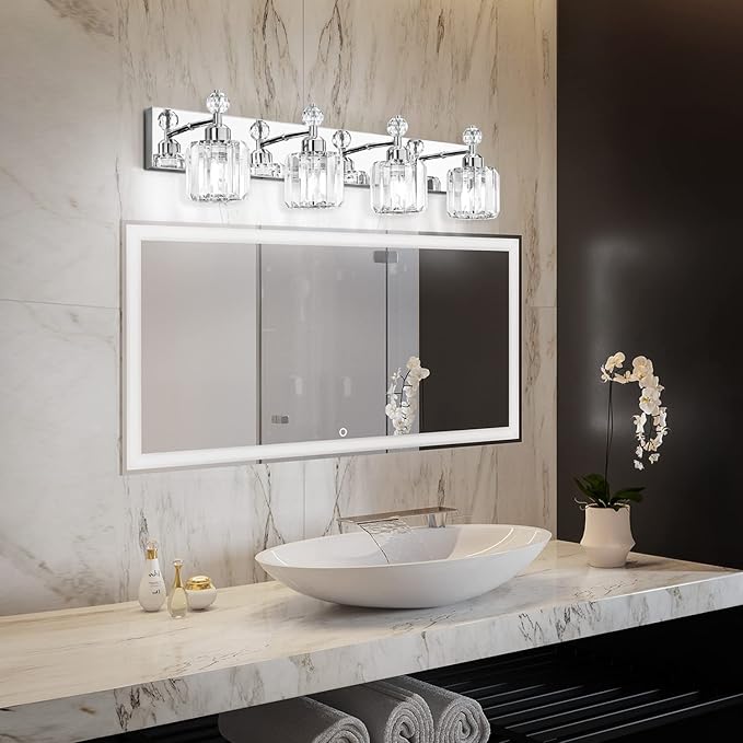 PRESDE 4-Light Crystal Bathroom Lights Fixtures Chrom Modern Wall Lighting Over Mirror