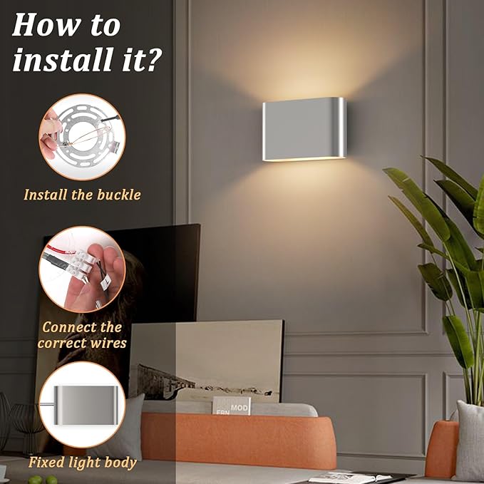 Aipsun Nickel Modern LED Wall Sconces Set of 2 Indoor Wall Lights Hardwired Up and Down Wall Mount Light for Living Room Bedroom Hallway Corridor Conservatory Warm White 3000K(with G9 Bulbs)