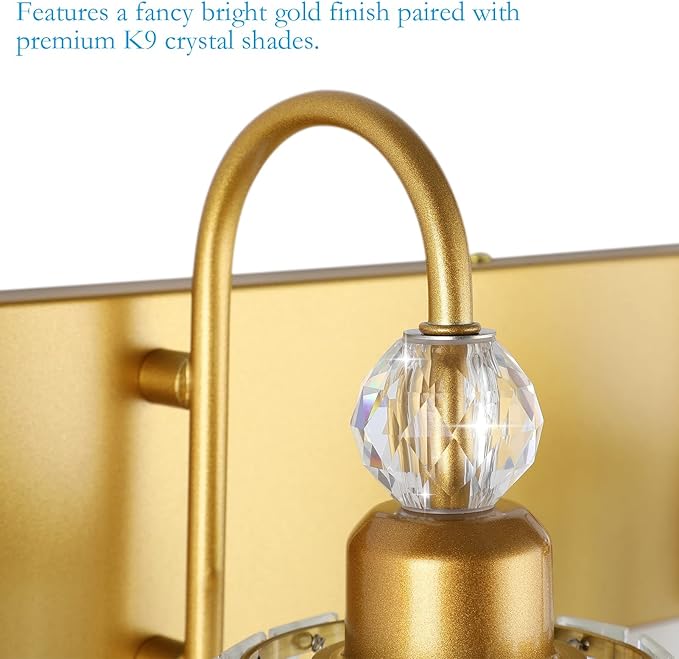 Ralbay Gold Bathroom Vanity Lights 3-Lights Gold Crystal Vanity Lights Over Mirror Modern Crystal Bathroom Vanity Lighting Fixtures
