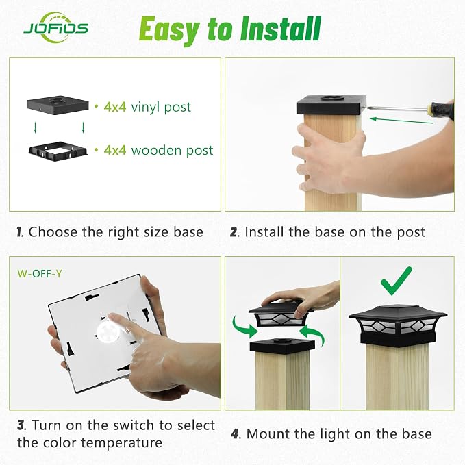 JOFIOS Solar Post Cap Lights Outdoor 12pack, Waterproof Solar Powered Deck Fence Post Lights for 4x4 Wood/Vinyl Posts, Solar Outdoor LED Light with Cool/Warm Lighting Decorate Garden Patio Porch…