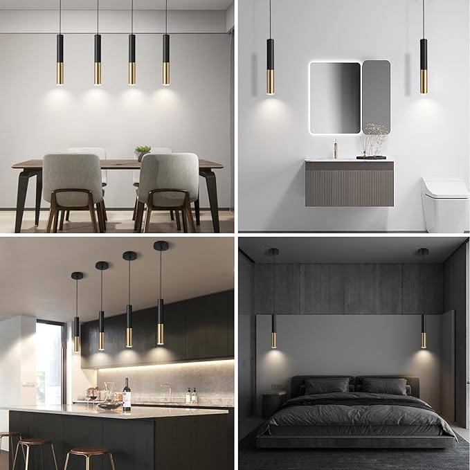Modern Black and Gold Pendant Light Fixture for Kitchen Island, 1-Light Pendant Lighting, Lights Cord Adjustable, Matching GU10 lamp Holder,for Living Room Bedroom Dining Room