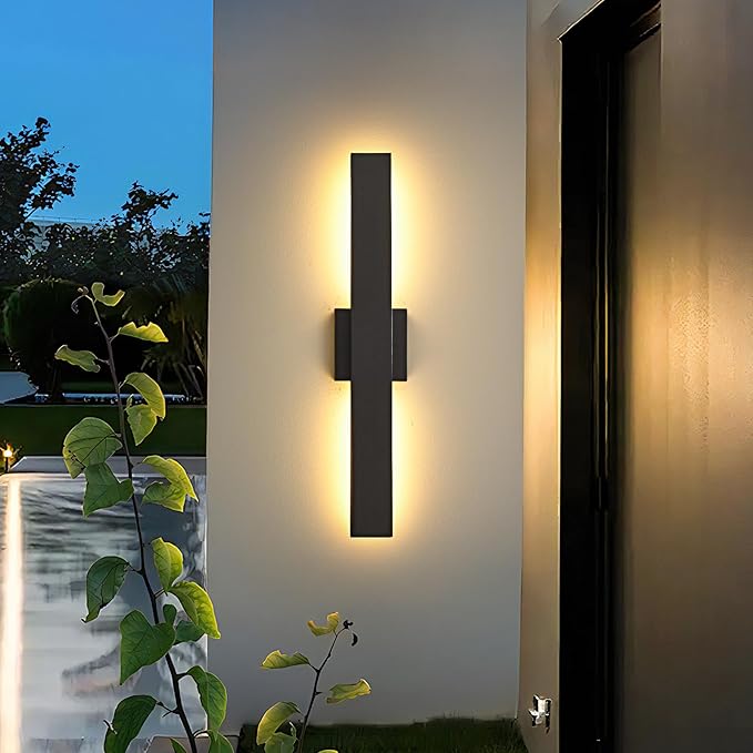 23.6inch Long Outdoor Modern LED Wall Light,24W Waterproof IP65 Warm White Led Wall Mount Lighting Fixture Black Outdoor Wall Sconces Outside Lights for House Garage Front Door Patio 2Pack