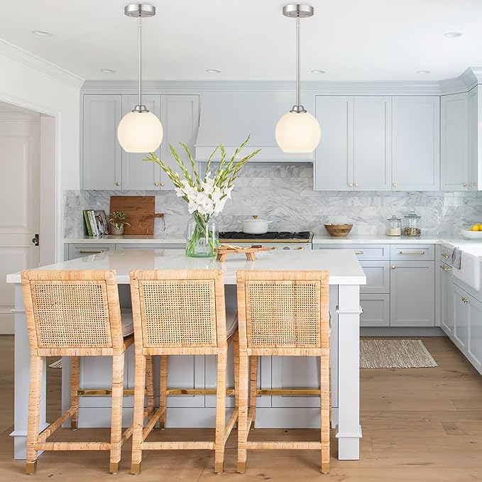 Modern Pendant Light Fixtures 2 Pack, Brushed Nickel Pendant Lights with Milk Frosted Shade,Pendant Lights Kitchen Island, Kitchen Pendant Lighting Over Island, Hanging Lights for Kitchen