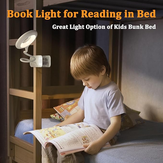 2 Pack Clip on LED Reading Light, 25 Models USB Rechargeable Bed Lights with Large Clamp for Headboard, Eye Protection Cordless Lamp for Bedframe Table Beside Desk Home Office