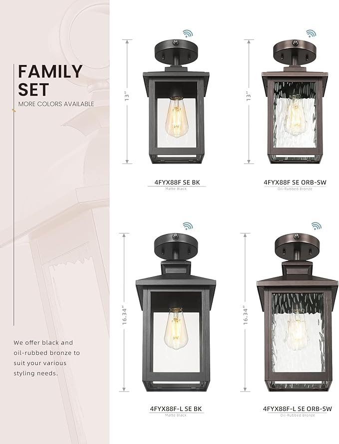 FEMILA Dusk to Dawn Porch Ceiling Lights Outdoor, 13" Matte Black Semi-Flush Mount Ceiling Lights, E26, for Entryway, Hallway, Garage, Kitchen, ETL Listed, 4FYX88F SE BK
