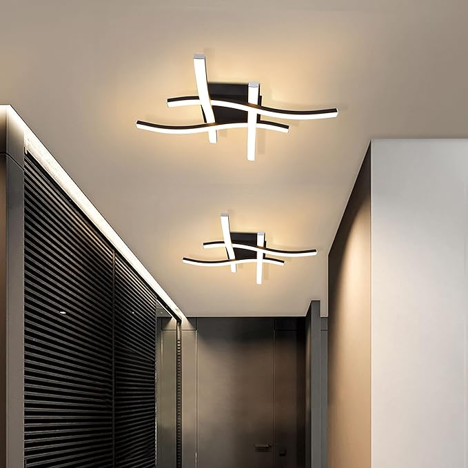 EDISLIVE Modern Dimmable LED Ceiling Light Curved 4-Light 18 in Minimalist Flush Mount Ceiling Light Fixture Lamp for Bedroom Foyer Kitchen 3000K 24W Black