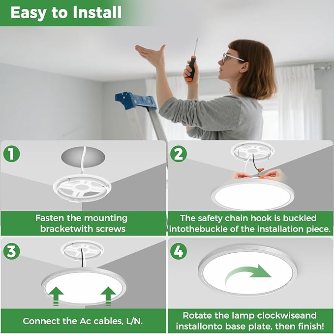 zemty 4Pack LED Flush Mount Ceiling Light, 12Inch 24W Dimmable Ceiling Lights Fixture, 5 Color Temperatures (3000K-6500K) White Round Ceiling Lamp for Bedroom, Kitchen, Hallway,Bathroom