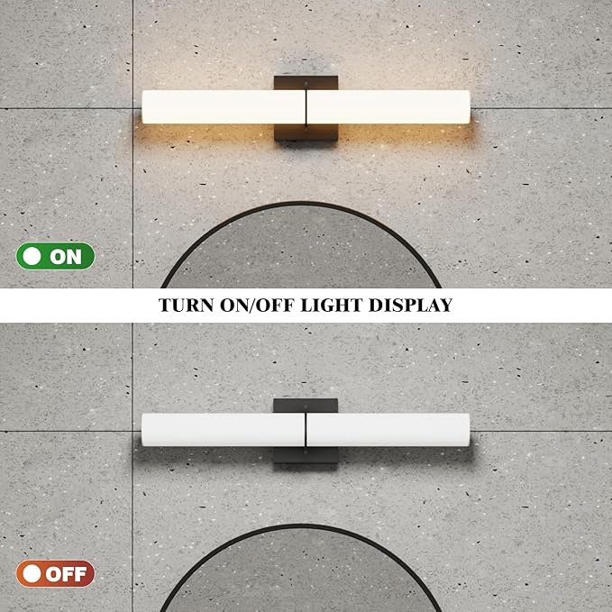 24 Inch 30W Led Bathroom Vanity Light,3000K-6000K Dimmable Vanity Lighting Fixtures with White Acrylic Lampshade,Indoor Hardwired Wall Light Over Mirror for Mirror Restroom(Black,1 Pack)