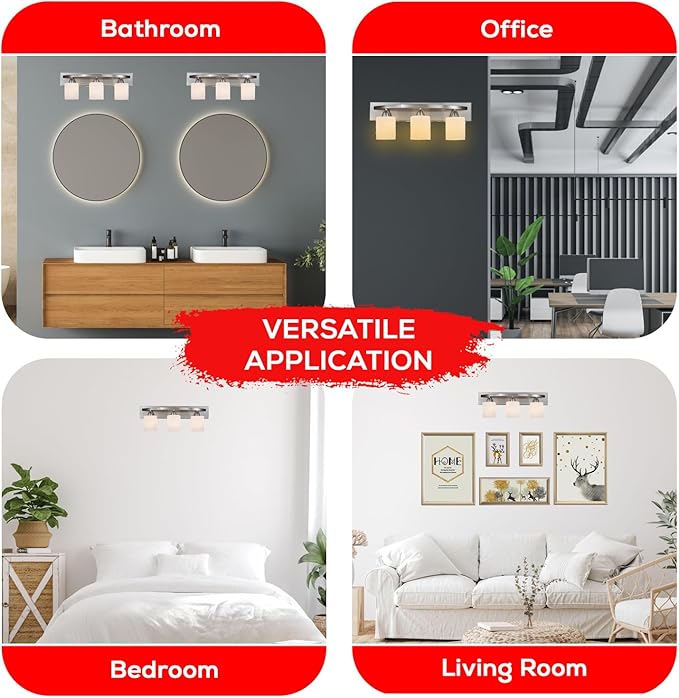 The Door Bull - Hollywood Style Modern Bathroom Vanity Light Fixture - Bathroom Lighting Fixtures Over Mirror - Bath Vanity Light Bar - Contemporary Interior Lights with Frosted Glass Shade