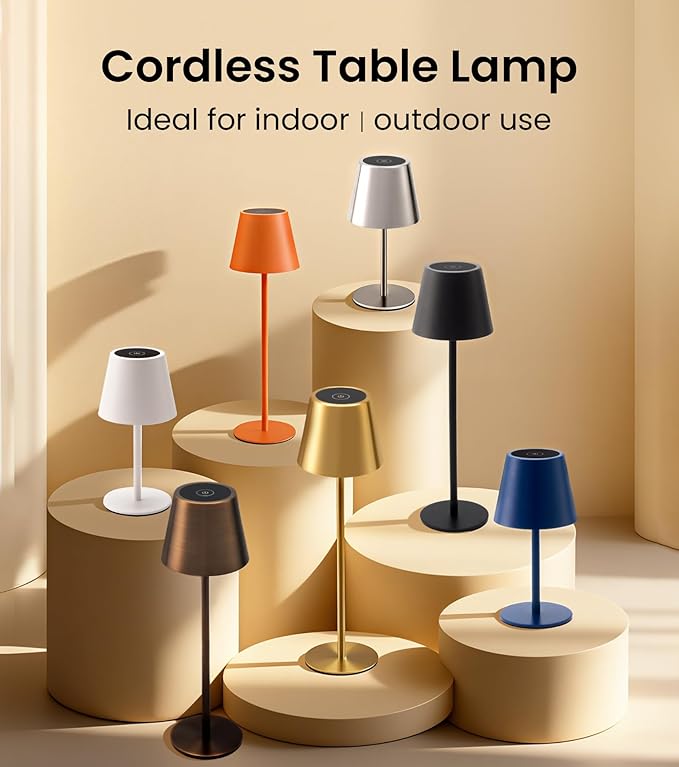 3 Pack Cordless Table Lamp, Portable Battery Operated Lamp with 3 Color Temps and Stepless Dimming, Rechargeable Table Lamp for Dinner, Desk, Cafe, Outdoor (Brushed Mocha)