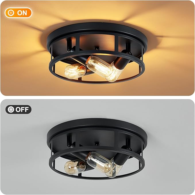 Farmhouse Flush Mount Ceiling Lights,3-Light Black Hallway Light Fixtures,Rustic Flush Mount Ceiling Light Fixture for Kitchen Dining Room Entryway Hall,E26 Base