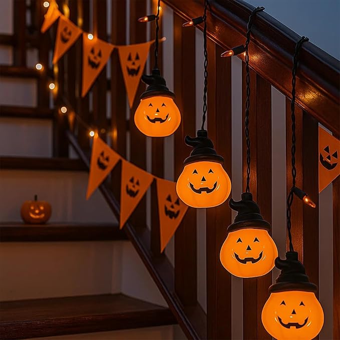 Halloween Curtain Lights,7FT Short Curtain Window Lights with 25 Light,Vintage LED Halloween Decorations Light for Indoor, Bedroom,Door,Stair,Yard, Fall Party