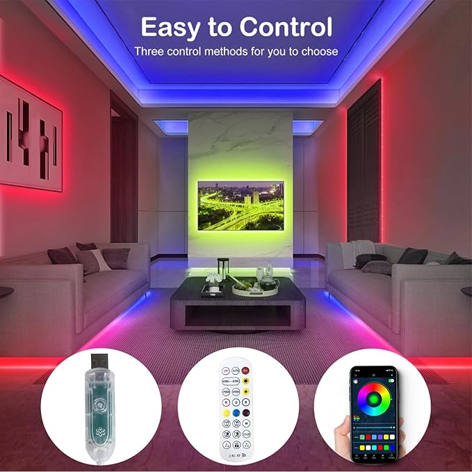 16.4FT LED Strip Lights IP68 Outdoor Waterproof, 5V USB Powered, Music Sync Bluetooth APP/RF Remote Control Lights for Balcony,Deck,Camping,Garden,Bedroom Decor