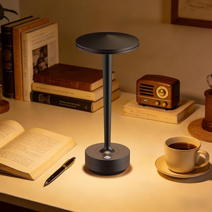 Cordless Table Lamp Rechargeable,6000mAh Battery Operated LED Desk Lamp 3 Color Stepless Touch Dimming,Waterproof Portable Memory Function Light for Bedroom,Outdoor,Patio,Dining,Restaurant Black