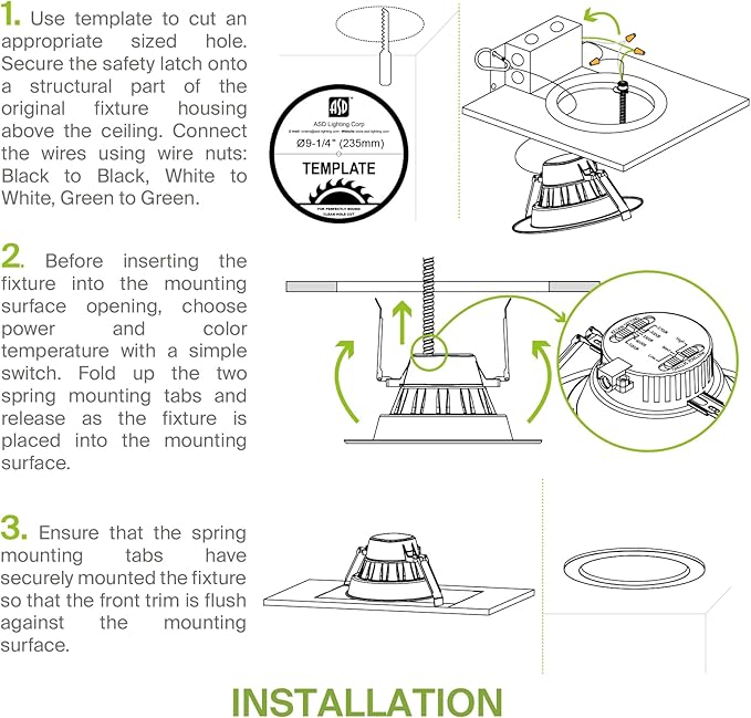 ASD 9/10 Inch Commercial Canless LED Downlight, Power Adjustable 20/30/40W Lighting, Round Dimmable Recessed Ceiling Light Fixture, 5 CCT 2700K-5000K, 120-277V IC Rated UL & Energy Star