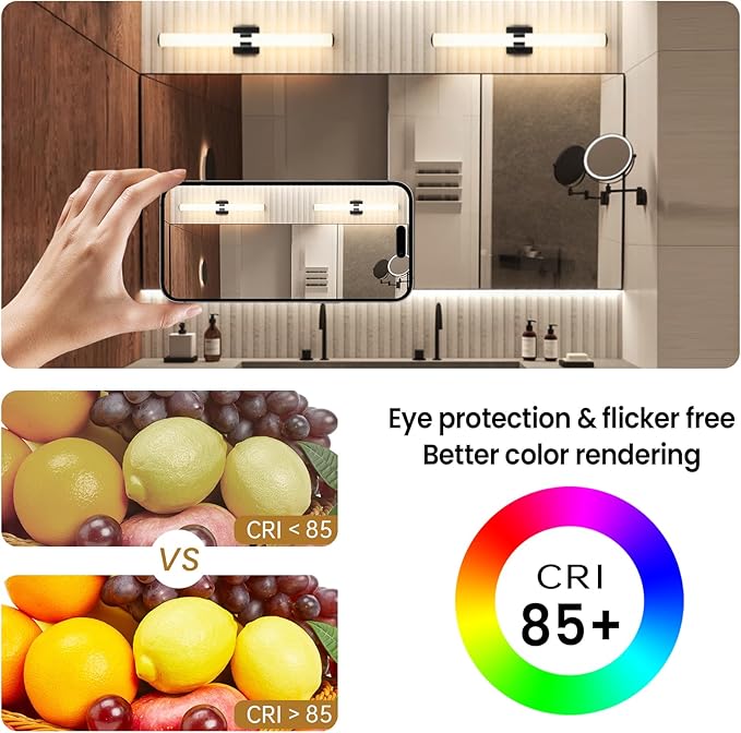 AIJIASI Black Bathroom Vanity Light Fixtures, 31 inch Modern Bathroom Light Fixtures Over Mirror Sconce Lighting 28W 3000K LED Dimmable Vanity Light Bar for Mirror Bedroom Living Room